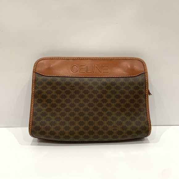 Celine Brown Macadam Zip Clutch sku#85577 (Gently used, corners rubbing) - Picture 1 of 14